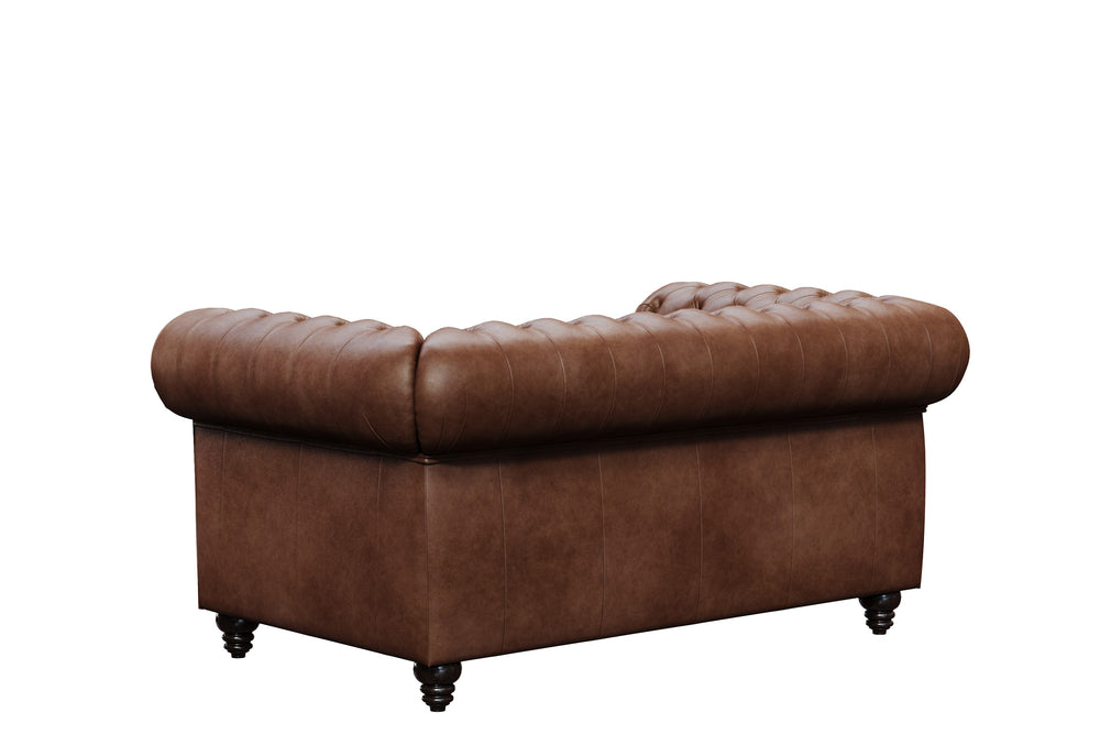 Valencia Parma 64" Full Aniline Leather Chesterfield Loveseat Sofa, Chocolate Color