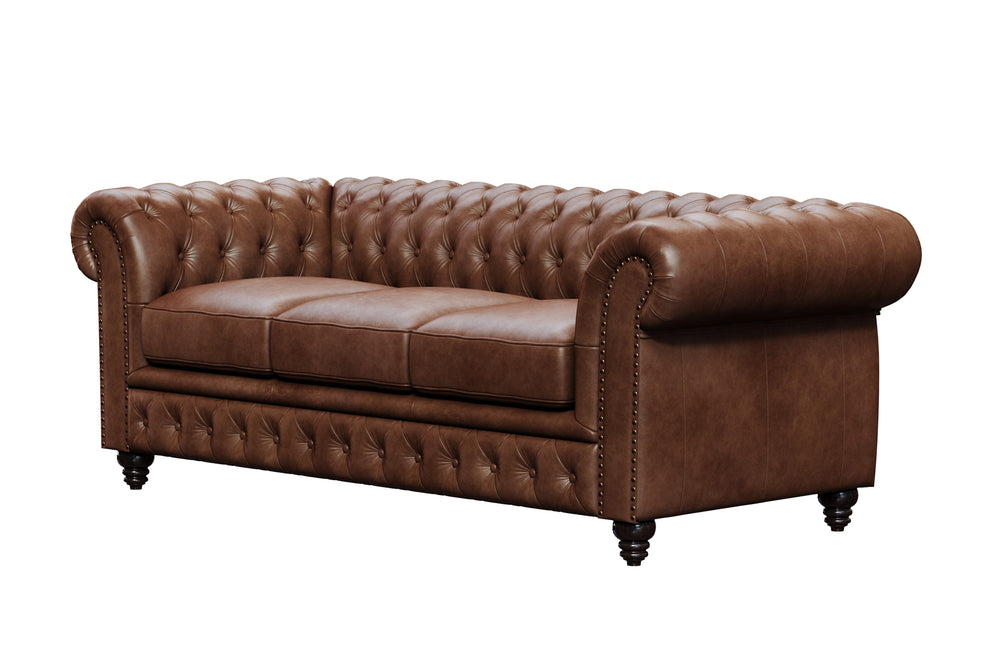 Valencia Parma 82" Full Aniline Leather Chesterfield Three Seats Sofa, Chocolate Color