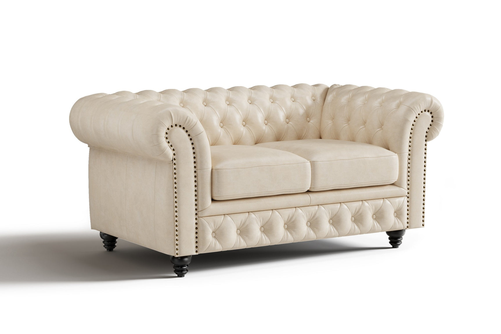 Valencia Parma 64" Full Aniline Leather Chesterfield Loveseat Sofa, Antique White Color