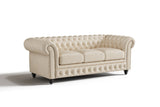 Valencia Parma 82" Full Aniline Leather Chesterfield Three Seats Sofa, Antique White