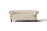 Valencia Parma 82" Full Aniline Leather Chesterfield Three Seats Sofa, Antique White