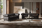 Valencia Parma 82" Full Aniline Leather Chesterfield Three Seats Sofa, Black