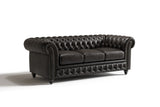 Valencia Parma 82" Full Aniline Leather Chesterfield Three Seats Sofa, Black