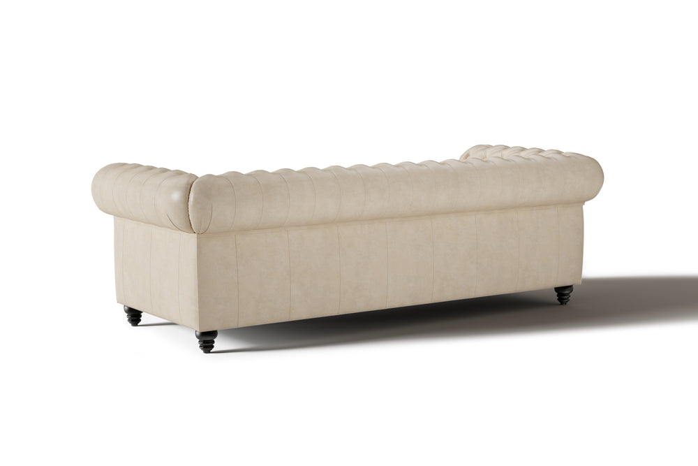 Valencia Parma 92" Full Aniline Leather Chesterfield Three Seats Sofa, Antique White Color