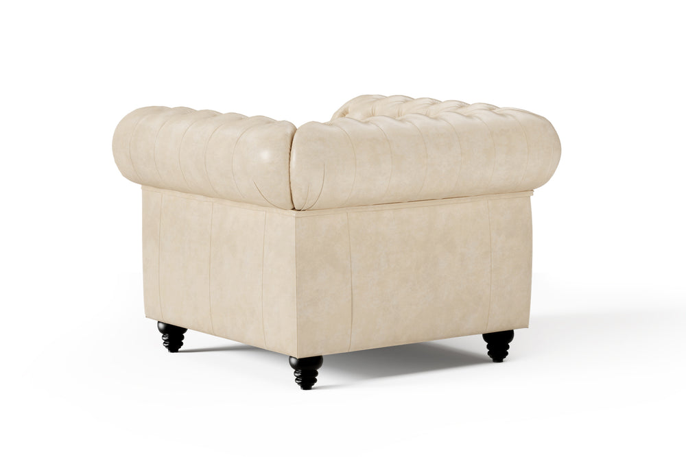 Valencia Parma Full Aniline Leather Chesterfield Single Sofa Accent Chair, Antique White
