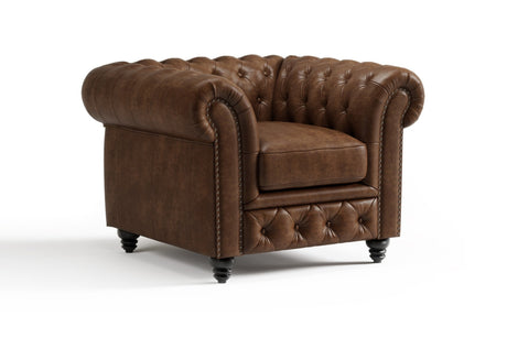 Valencia Parma Full Aniline Leather Chesterfield Single Sofa Accent Chair, Chocolate