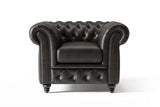 Valencia Parma Full Aniline Leather Chesterfield Single Sofa Accent Chair, Black