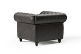Valencia Parma Full Aniline Leather Chesterfield Single Sofa Accent Chair, Black