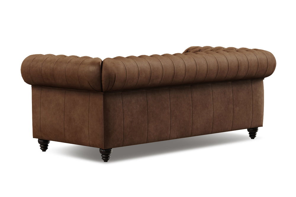 Valencia Parma 82" Full Aniline Leather Chesterfield Three Seats Sofa, Chocolate Color