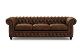 Valencia Parma 92" Full Aniline Leather Chesterfield Three Seats Sofa, Chocolate Color