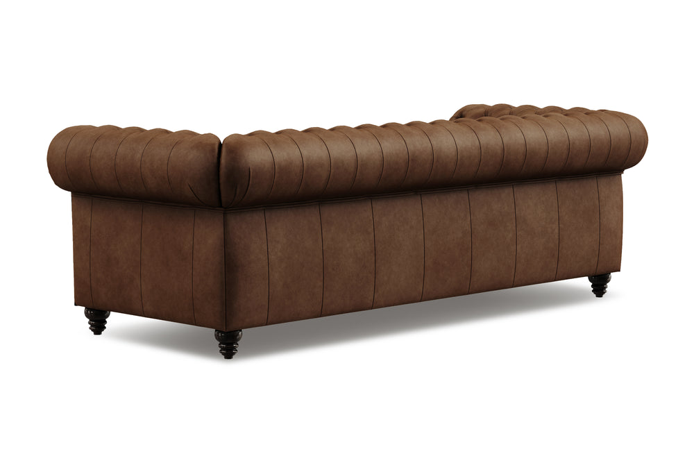 Valencia Parma 92" Full Aniline Leather Chesterfield Three Seats Sofa, Chocolate Color