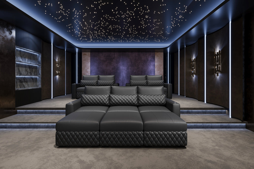 Valencia Pisa Ultimate Nappa 20000 Leather Lounge Sectional Sofa, U Shape Sectional, Black