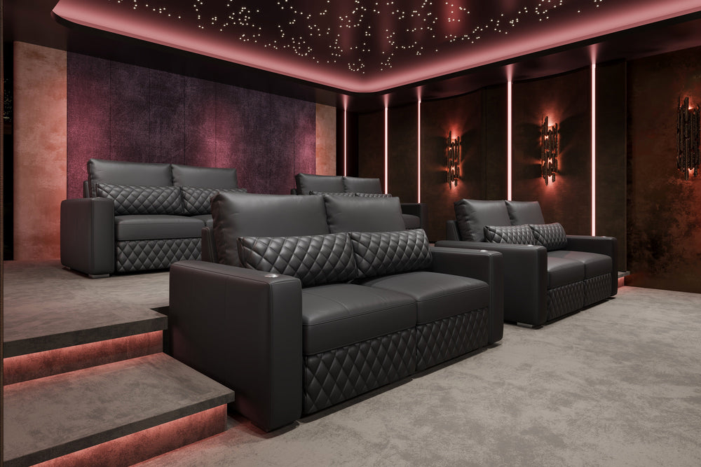 Valencia Pisa Ultimate Nappa 20000 Leather Lounge Sectional Sofa, Three Seats, Black