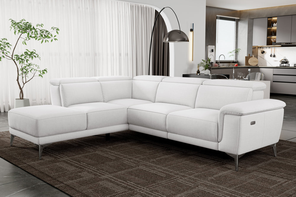Valencia Pista Modern Fabric Reclining Sectional Sofa with Left-Hand Facing Chaise, White