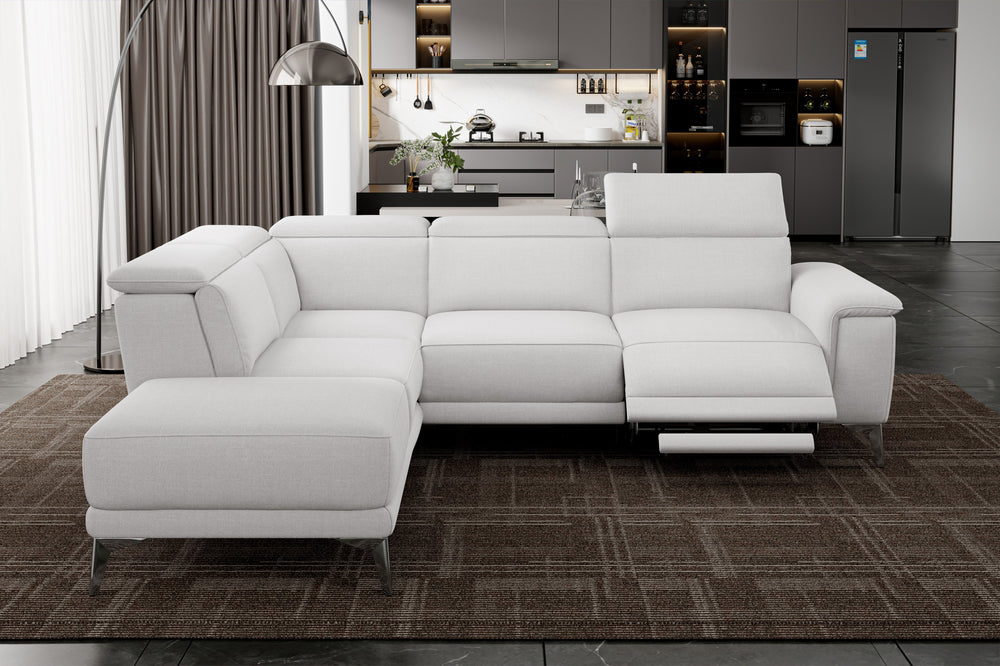 Valencia Pista Modern Fabric Reclining Sectional Sofa with Left-Hand Facing Chaise, White