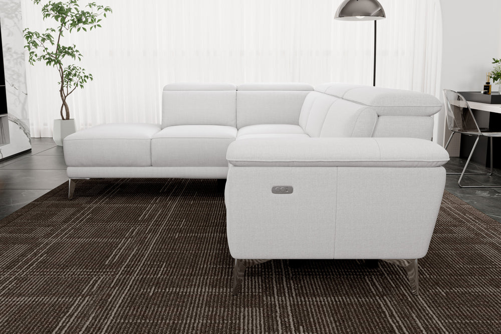 Valencia Pista Modern Fabric Reclining Sectional Sofa with Left-Hand Facing Chaise, White