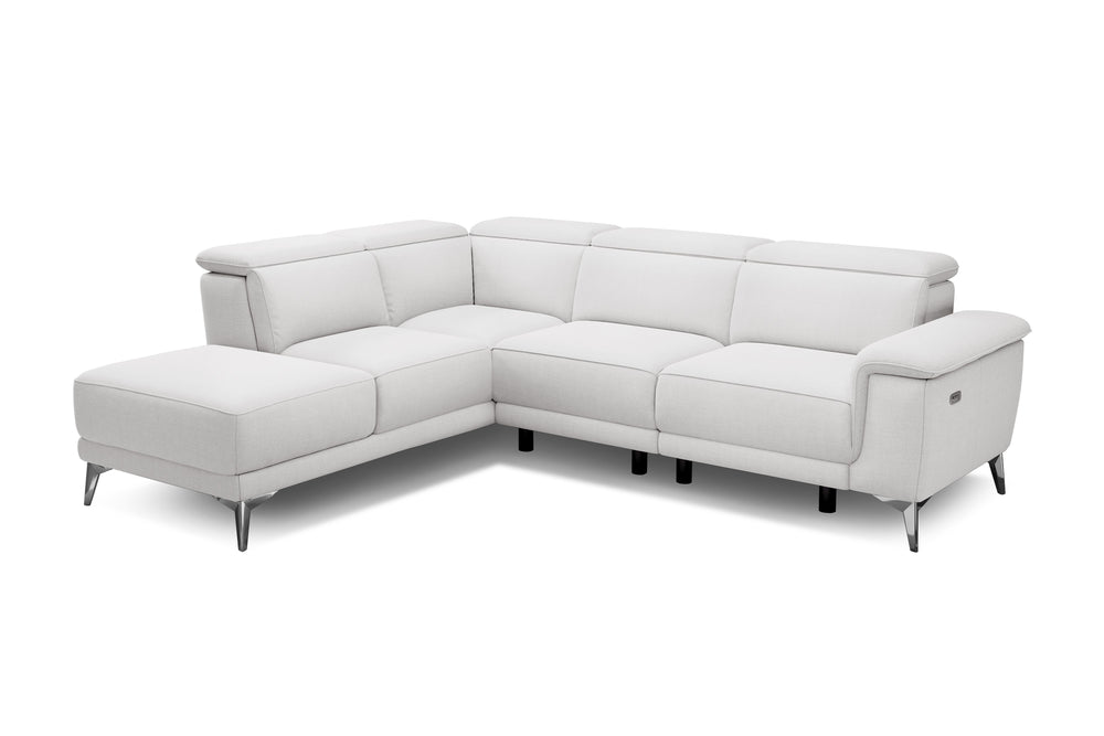 Valencia Pista Modern Fabric Reclining Sectional Sofa with Left-Hand Facing Chaise, White