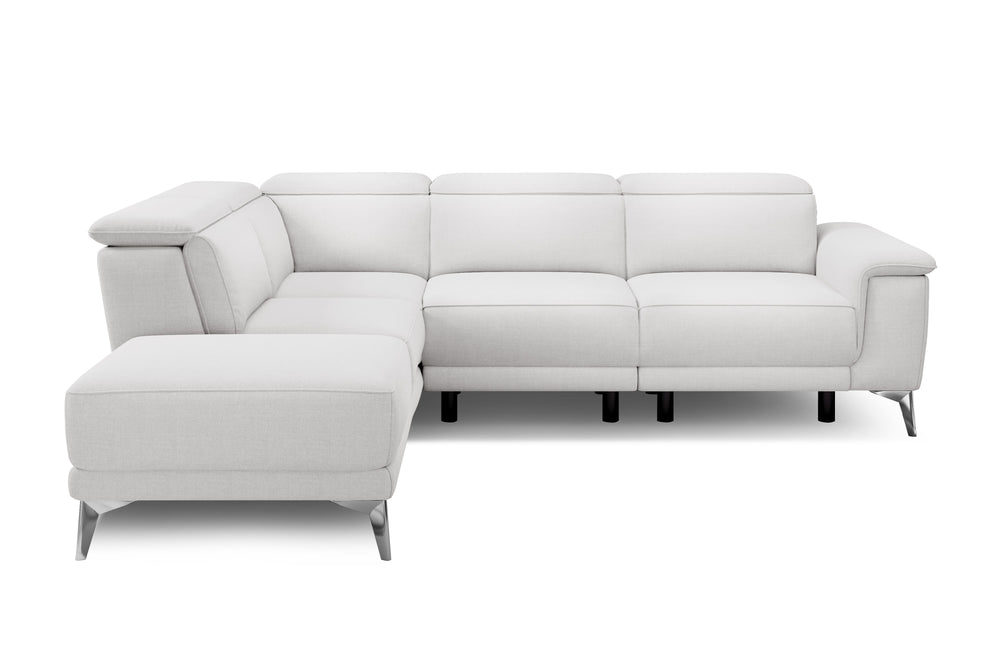 Valencia Pista Modern Fabric Reclining Sectional Sofa with Left-Hand Facing Chaise, White