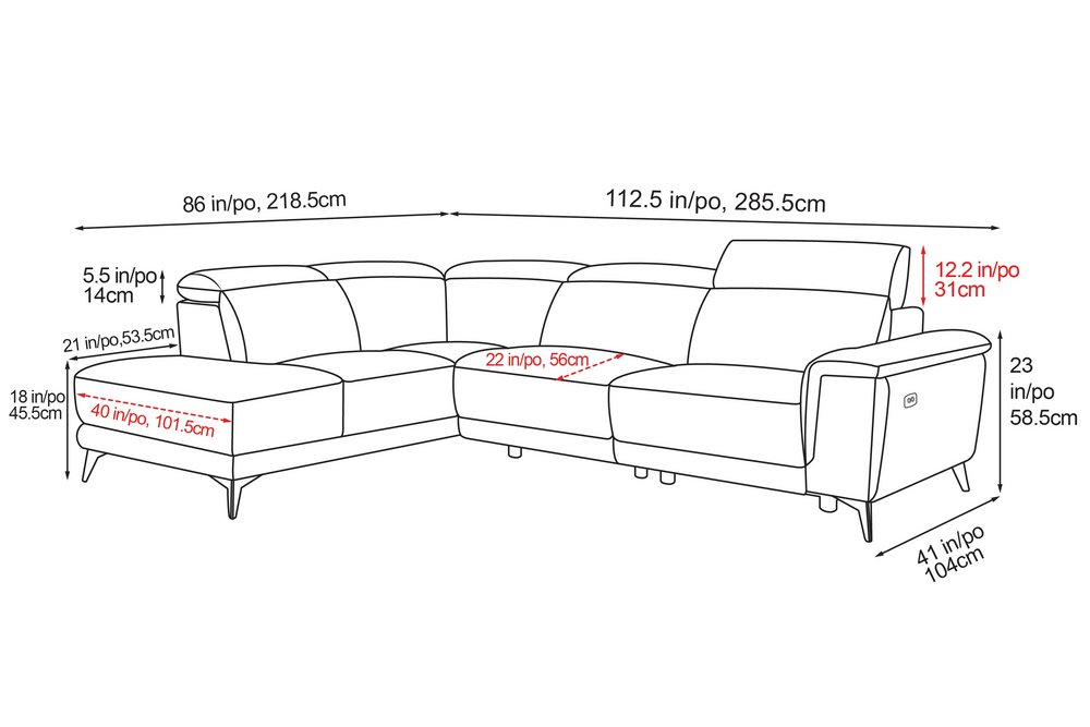 Valencia Pista Modern Top Grain Leather Reclining Sectional Sofa with Left-Hand Facing Chaise, Cognac