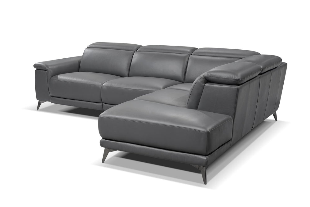 Valencia Pista Modern Top Grain Leather Reclining Sectional Sofa with Right-Hand Facing Chaise, Grey