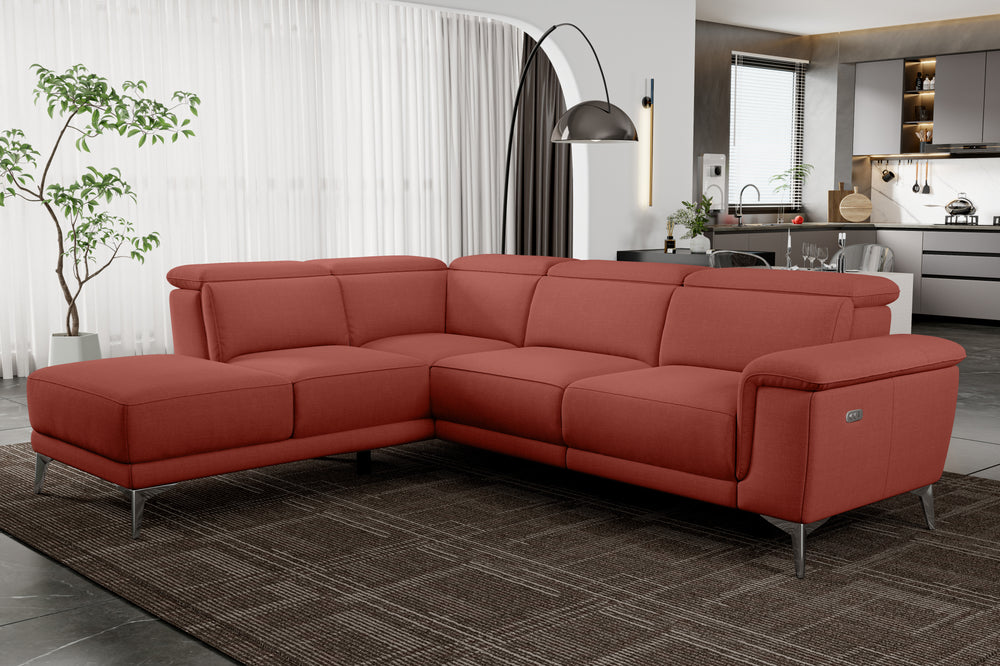 Valencia Pista Modern Fabric Reclining Sectional Sofa with Left-Hand Facing Chaise, Red