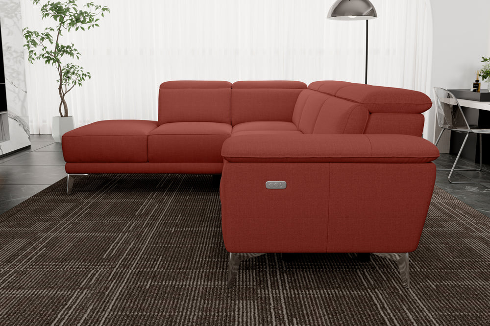 Valencia Pista Modern Fabric Reclining Sectional Sofa with Left-Hand Facing Chaise, Red