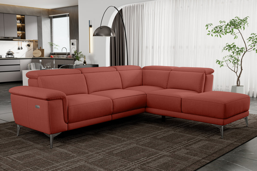 Valencia Pista Modern Fabric Reclining Sectional Sofa with Right-Hand Facing Chaise, Red