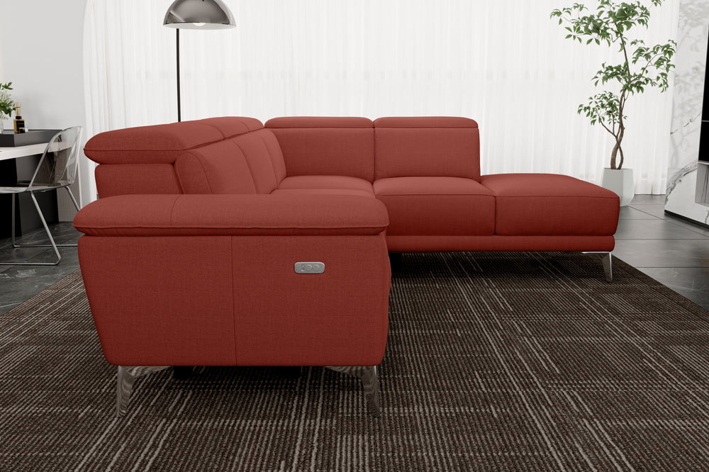 Valencia Pista Modern Fabric Reclining Sectional Sofa with Right-Hand Facing Chaise, Red