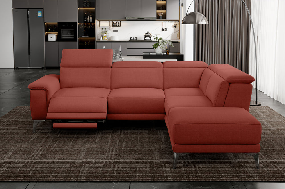 Valencia Pista Modern Fabric Reclining Sectional Sofa with Right-Hand Facing Chaise, Red