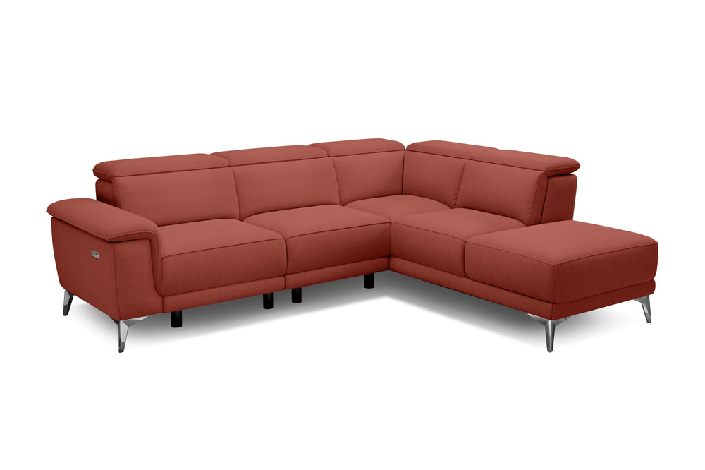 Valencia Pista Modern Fabric Reclining Sectional Sofa with Right-Hand Facing Chaise, Red