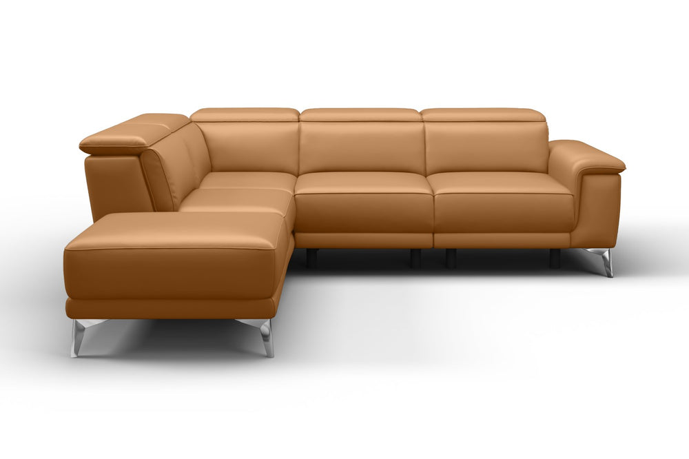 Valencia Pista Modern Top Grain Leather Reclining Sectional Sofa with Left-Hand Facing Chaise, Tan