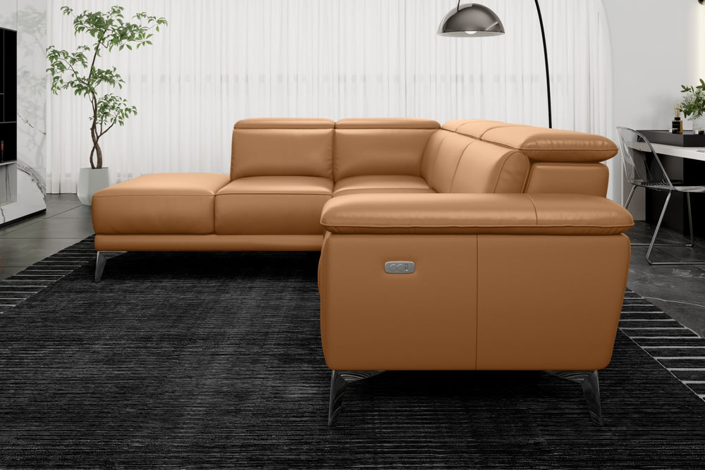 Valencia Pista Modern Top Grain Leather Reclining Sectional Sofa with Left-Hand Facing Chaise, Tan