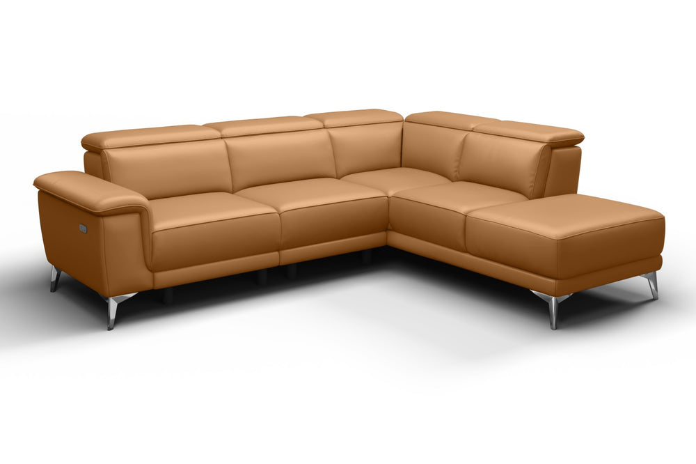 Valencia Pista Modern Top Grain Leather Reclining Sectional Sofa with Right-Hand Facing Chaise, Tan