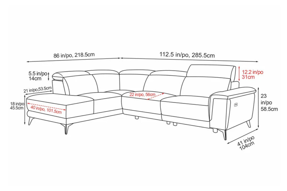 Valencia Pista Modern Top Grain Leather Reclining Sectional Sofa with Left-Hand Facing Chaise, Tan