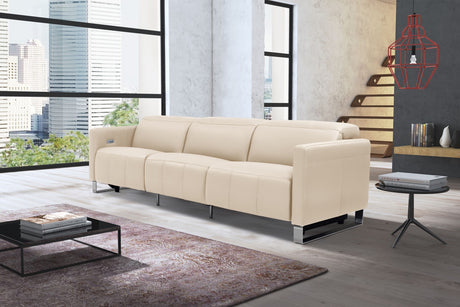 Valencia Isla Modern Top Grain Leather Reclining Sofa, Three Seats, Beige