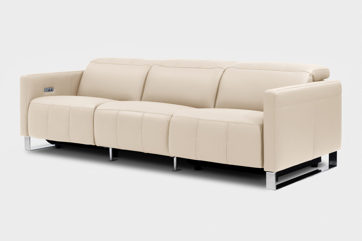 Valencia Isla Modern Top Grain Leather Reclining Sofa, Three Seats, Beige