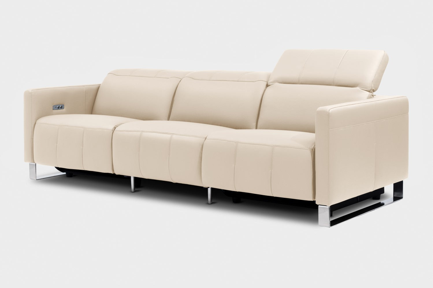 Valencia Isla Modern Top Grain Leather Reclining Sofa, Three Seats, Beige