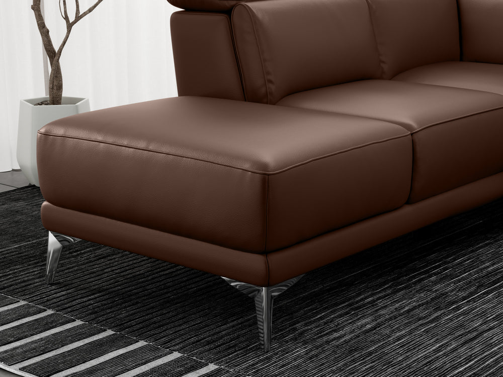 Valencia Pista Modern Top Grain Leather Reclining Sectional Sofa with Left-Hand Facing Chaise, Chocolate