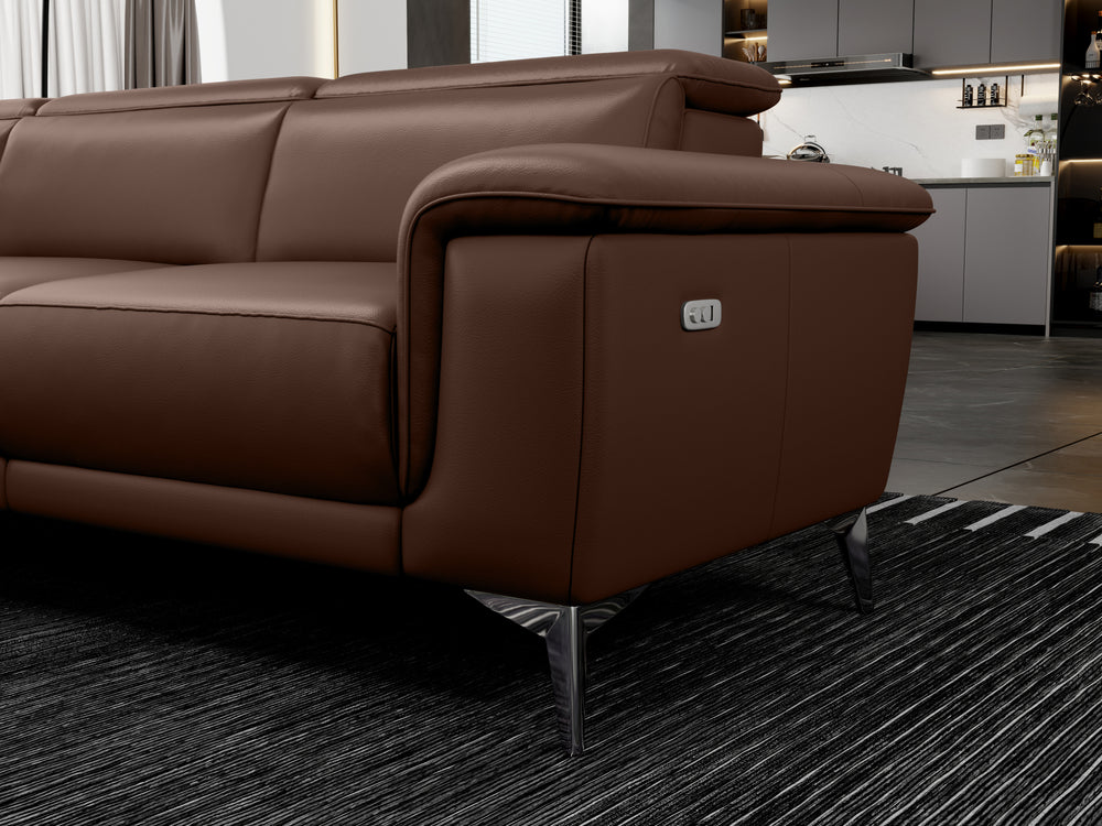 Valencia Pista Modern Top Grain Leather Reclining Sectional Sofa with Left-Hand Facing Chaise, Chocolate