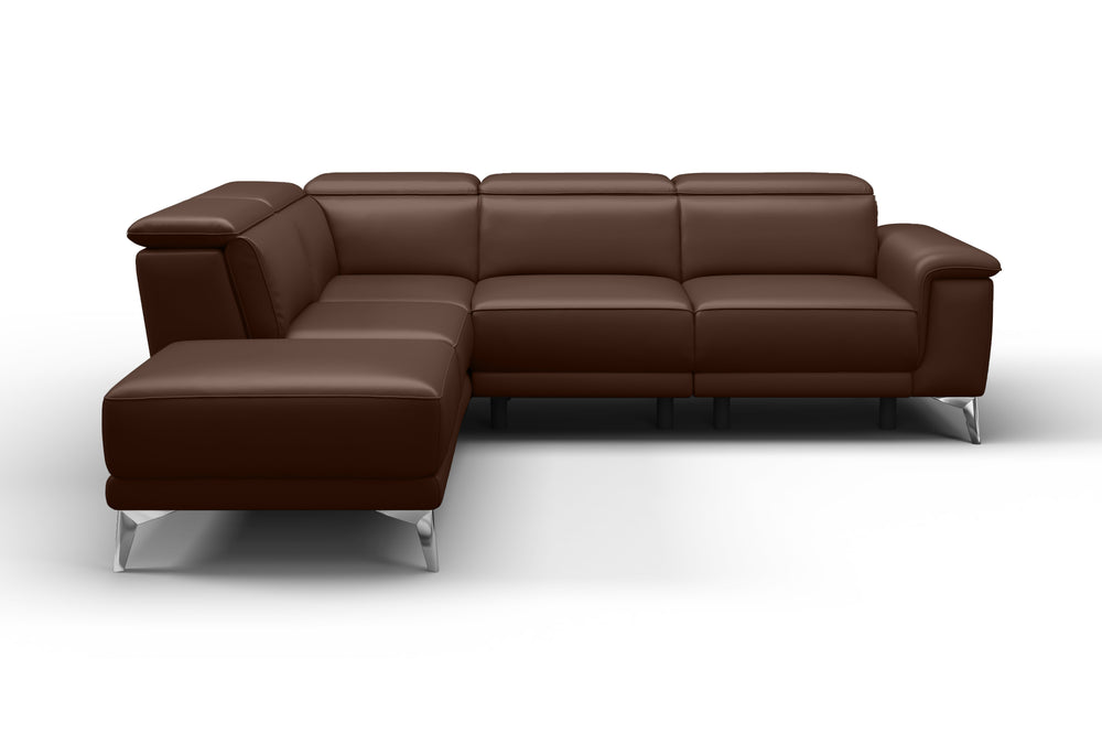 Valencia Pista Modern Top Grain Leather Reclining Sectional Sofa with Left-Hand Facing Chaise, Chocolate