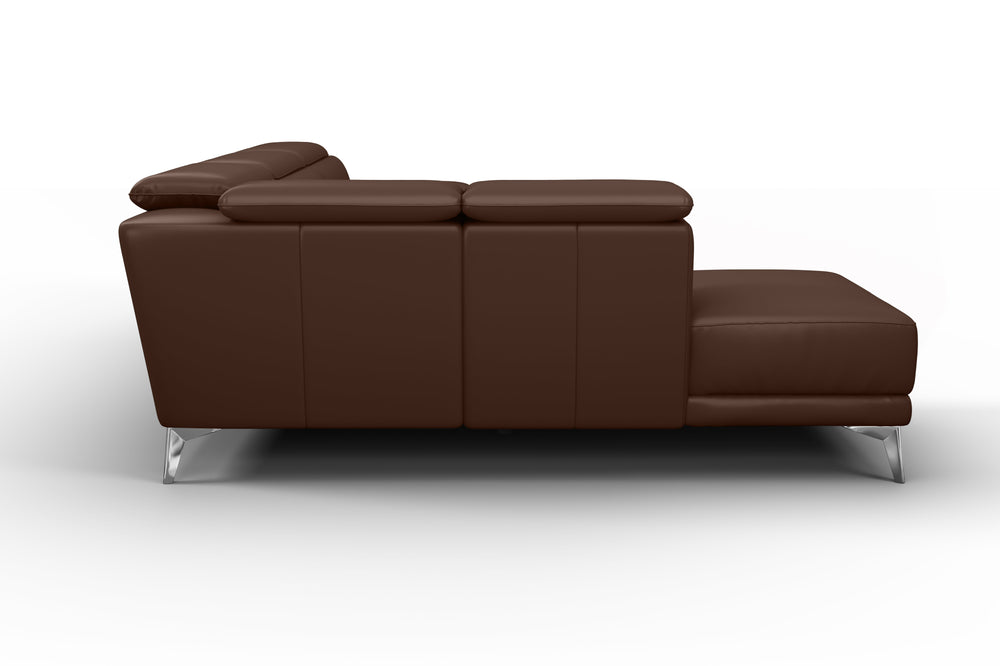 Valencia Pista Modern Top Grain Leather Reclining Sectional Sofa with Left-Hand Facing Chaise, Chocolate