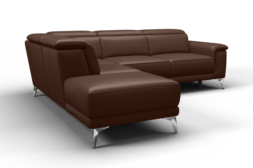 Valencia Pista Modern Top Grain Leather Reclining Sectional Sofa with Left-Hand Facing Chaise, Chocolate