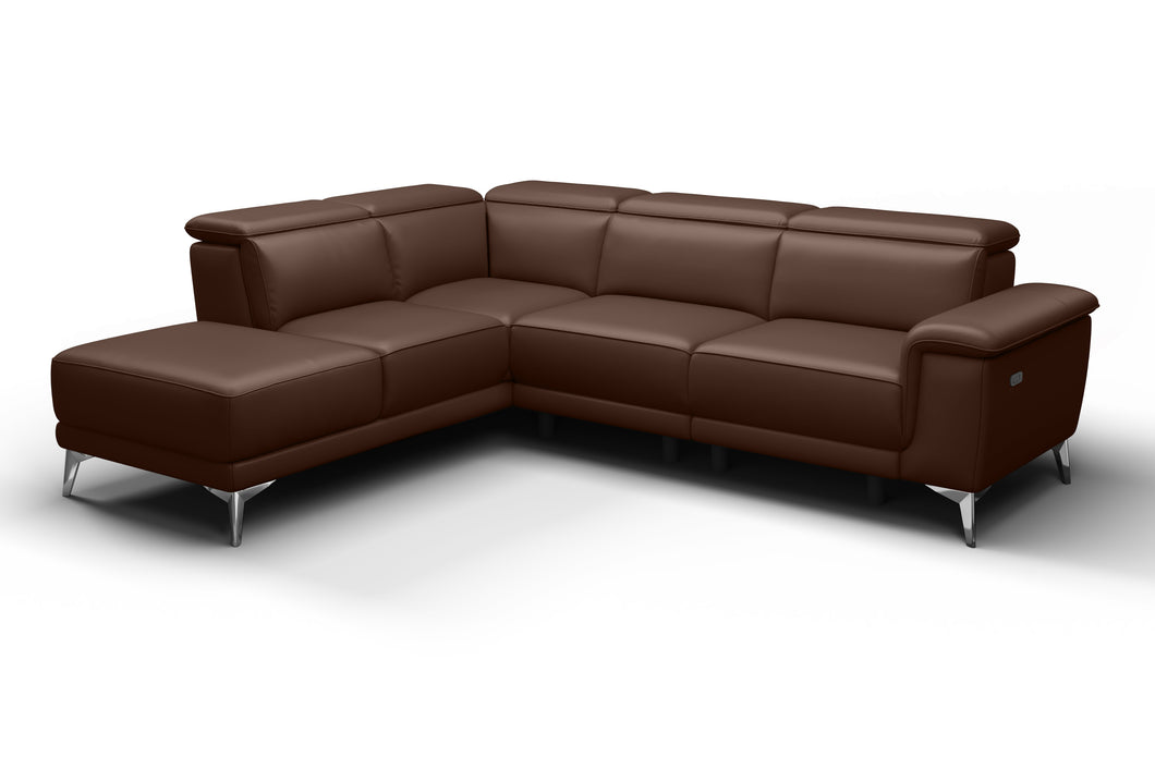 Valencia Pista Modern Top Grain Leather Reclining Sectional Sofa with Left-Hand Facing Chaise, Chocolate