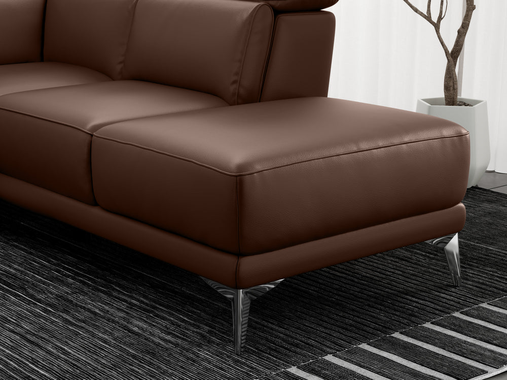 Valencia Pista Modern Top Grain Leather Reclining Sectional Sofa with Right-Hand Facing Chaise, Chocolate