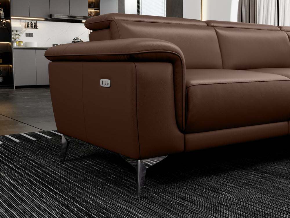 Valencia Pista Modern Top Grain Leather Reclining Sectional Sofa with Right-Hand Facing Chaise, Chocolate