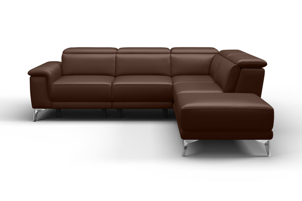 Valencia Pista Modern Top Grain Leather Reclining Sectional Sofa with Right-Hand Facing Chaise, Chocolate