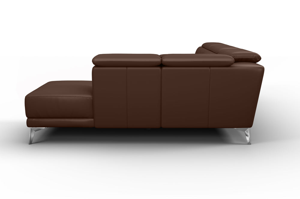 Valencia Pista Modern Top Grain Leather Reclining Sectional Sofa with Right-Hand Facing Chaise, Chocolate