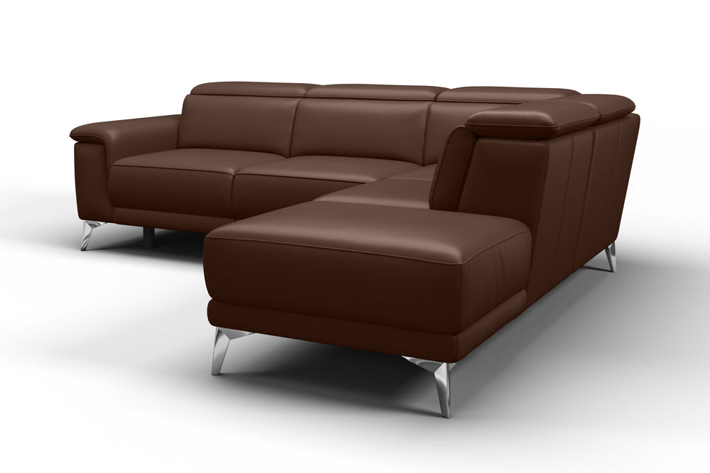 Valencia Pista Modern Top Grain Leather Reclining Sectional Sofa with Right-Hand Facing Chaise, Chocolate