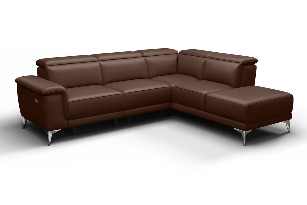 Valencia Pista Modern Top Grain Leather Reclining Sectional Sofa with Right-Hand Facing Chaise, Chocolate