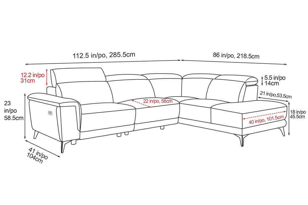 Valencia Pista Modern Top Grain Leather Reclining Sectional Sofa with Right-Hand Facing Chaise, Beige